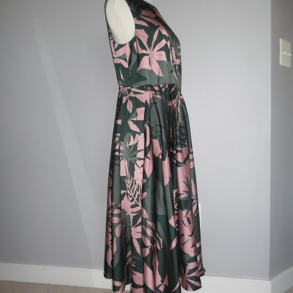 Ted Baker Dagny Exotic Palm Leaf Fit and Flare Draw cord  Print Dress - Picture 12 of 16
